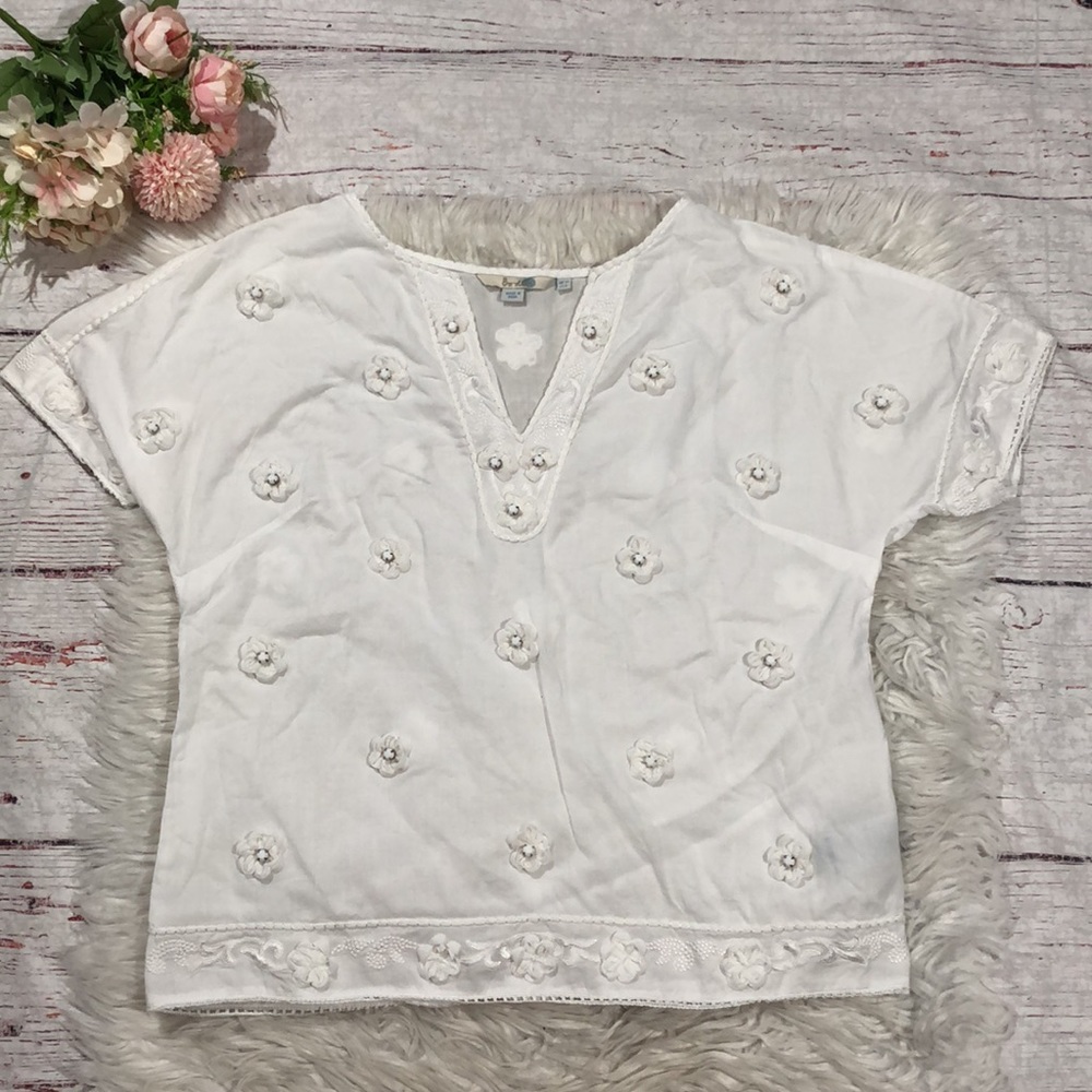 Boden White Embroidered Short Sleeve Blouse
